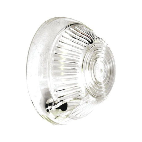 The Replacement Lens (Fits: S.35791 - S.35792) by Sparex features a ribbed, clear polycarbonate design, complemented with a central circular pattern and a small metal screw fixing on the side.