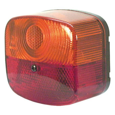 A red and amber rectangular Rear Combination Light by Sparex, featuring a polycarbonate lens with three functions (Brake / Tail / Indicator) and a circular halogen light source in the upper section, 12V - S.35793, has a screw in the center.