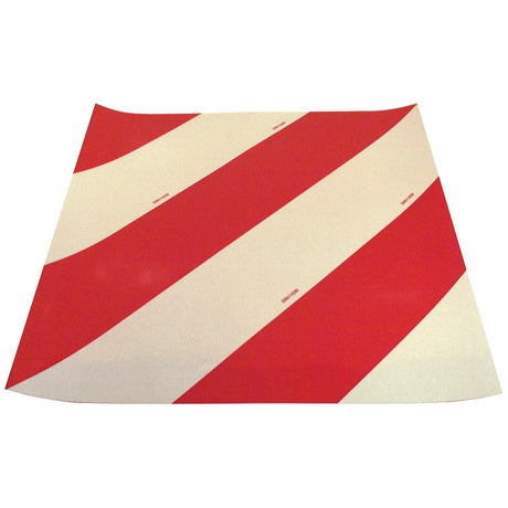 A flat sheet with alternating red and white diagonal stripes, resembling a 423mm x 423mm Marker Sticker by Sparex (Part No. S.35809), conforms to DIN 11030 standards.