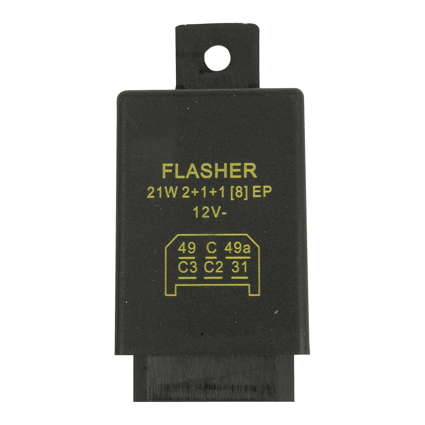 The automotive flasher relay, branded as Sparex and labeled "Indicator Unit | Sparex Part No.S.35900", features terminal diagram markings for connections 49, C, 49a, C3, C2, and 31. This versatile indicator unit is compatible with Fiat and Case IH vehicles.