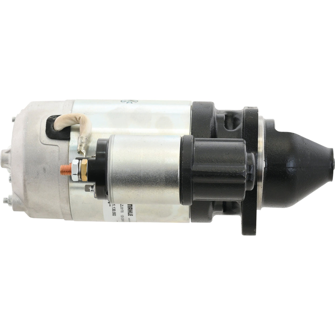 A Sparex Starter Motor - 12V, 3Kw (Mahle), featuring a metal and black design with cylindrical components and essential electrical connection points. (Sparex Part No. S.359800)