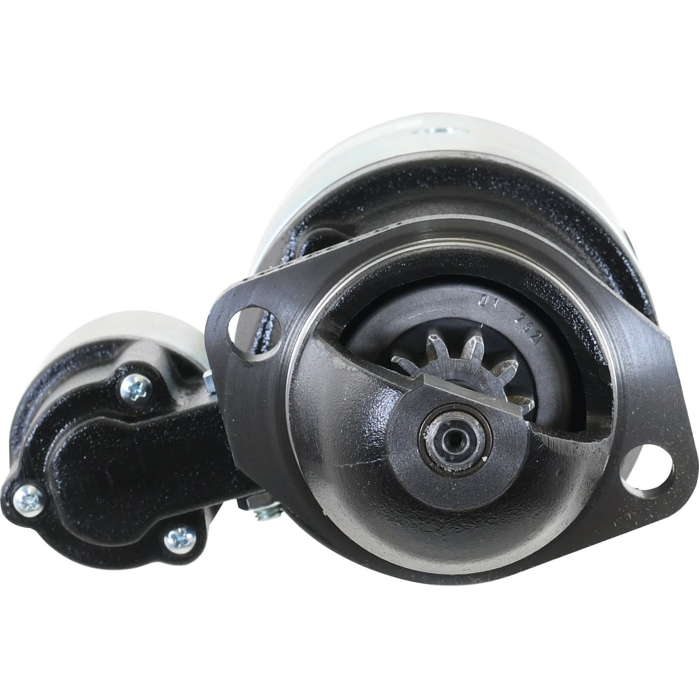 Close-up view of the Sparex Starter Motor - 12V, 3Kw (Mahle) | Part No. S.359830, highlighting its gear and mounting bracket.