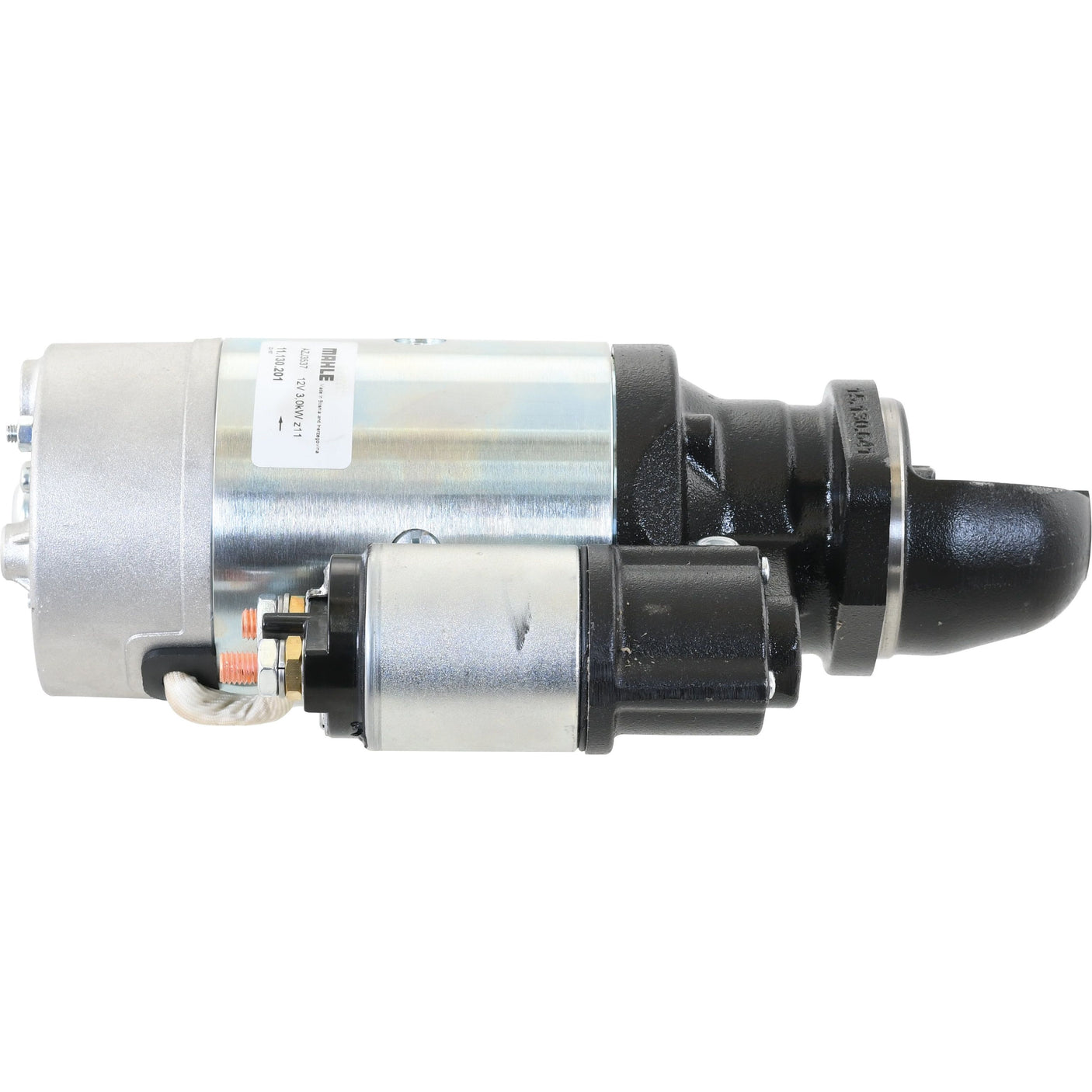 A Sparex Starter Motor - 12V, 3Kw (Mahle), compatible with industrial solenoid valves featuring metallic housings and electrical connectors.