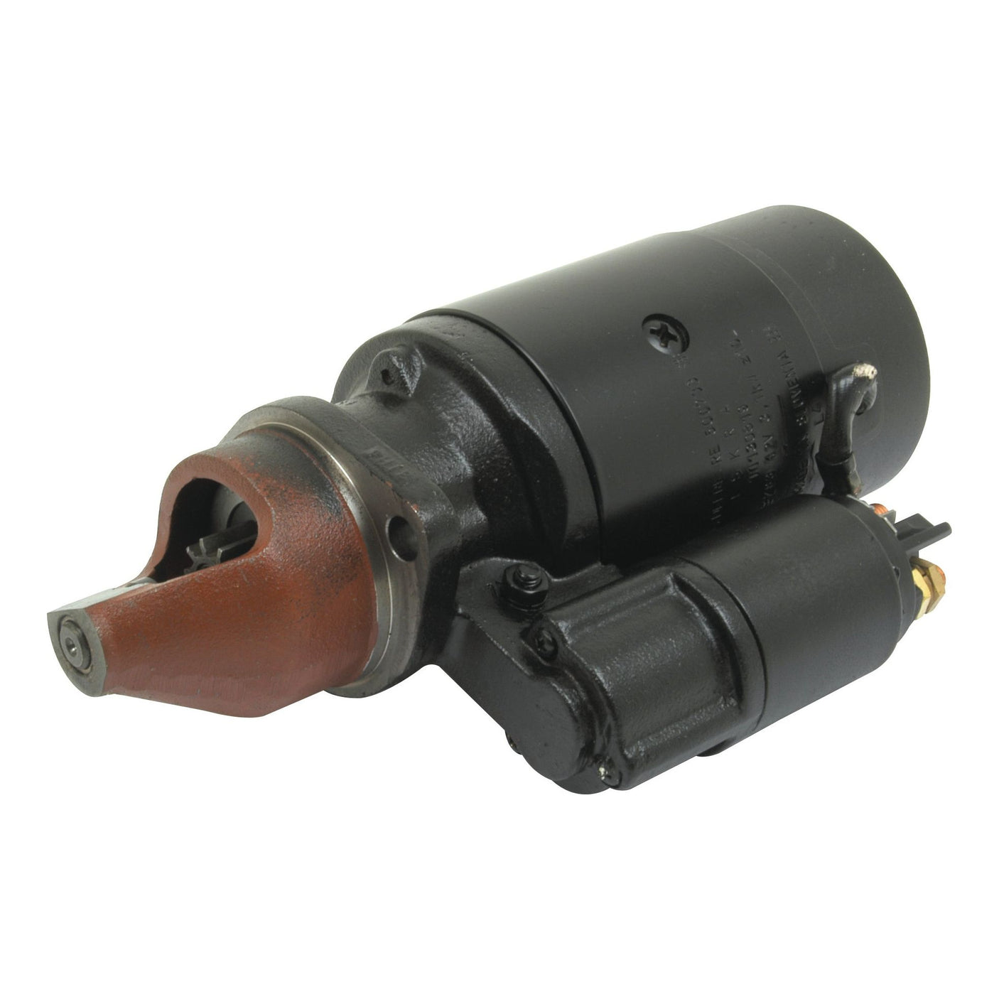 A black and brown Starter Motor - 12V, 3.1Kw (Mahle) with visible mounting points and wiring connections, positioned on a white background. This product is available under Sparex Part No.S.361070 by the brand Sparex.