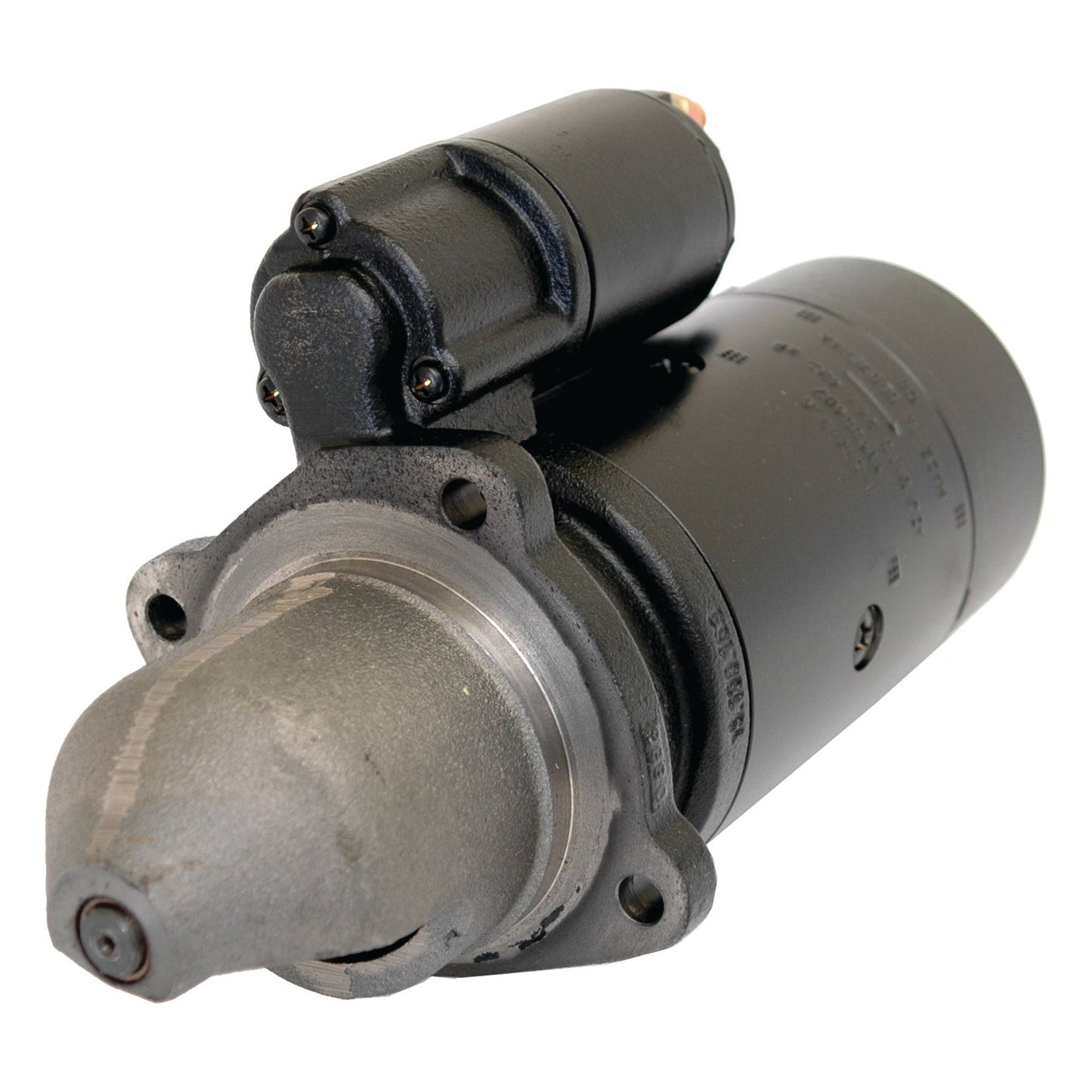 A close-up of the Sparex Starter Motor - 24V, 4Kw (Mahle) | Sparex Part No.S.36109 showcases its metallic cylindrical body and a black attached component.