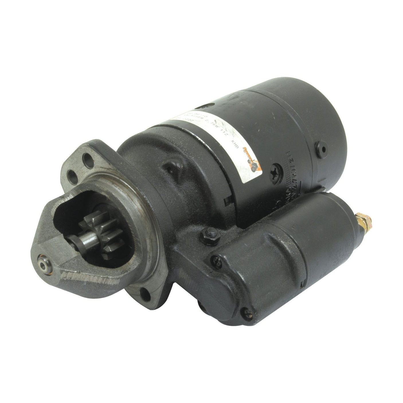 A black and silver electric starter motor by Mahle, branded with Sparex as Sparex Part No. S.36110, designed for 12V systems and featuring attached components, including a gear mechanism.