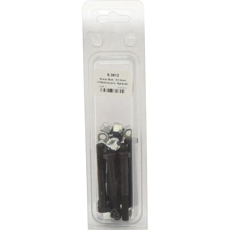 A package of Sparex Shear Bolts - Imperial, Part No. S.3612, 8.5mm, with high tensile strength, includes 10 pieces per pack in a clear plastic case with a hanging feature.