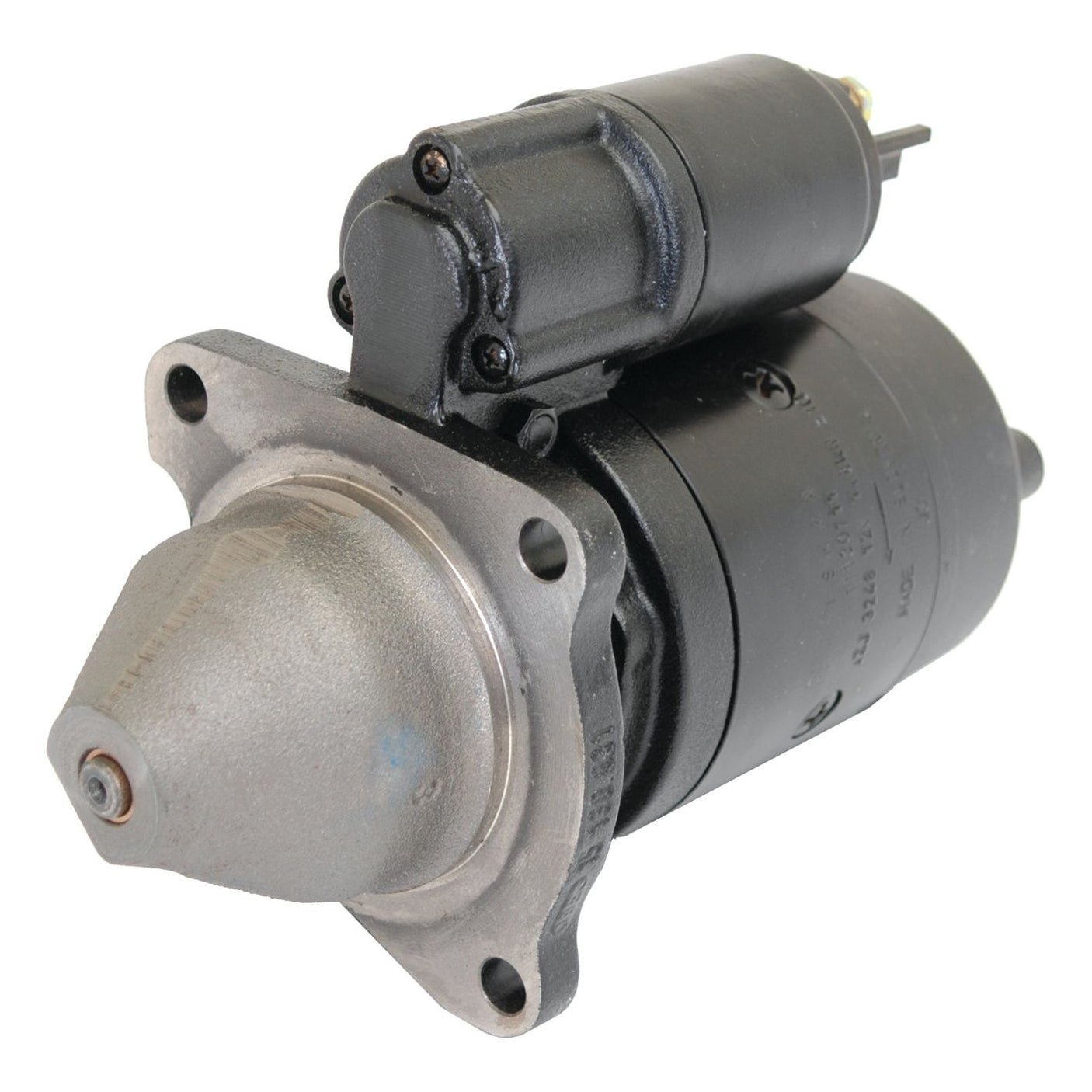 A close-up image of the Sparex Starter Motor - 12V, 1.8Kw (Mahle) | Part No.S.36136 in black and silver, showcasing various mechanical components and a mounting flange.