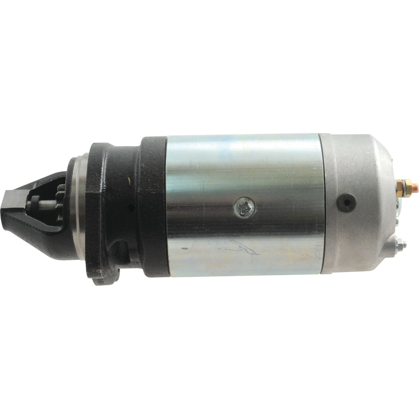 A silver and black cylindrical mechanical part, likely the Sparex Starter Motor (12V, 3Kw | Part No. S.36189) by Mahle, with an attached mounting bracket on one end.