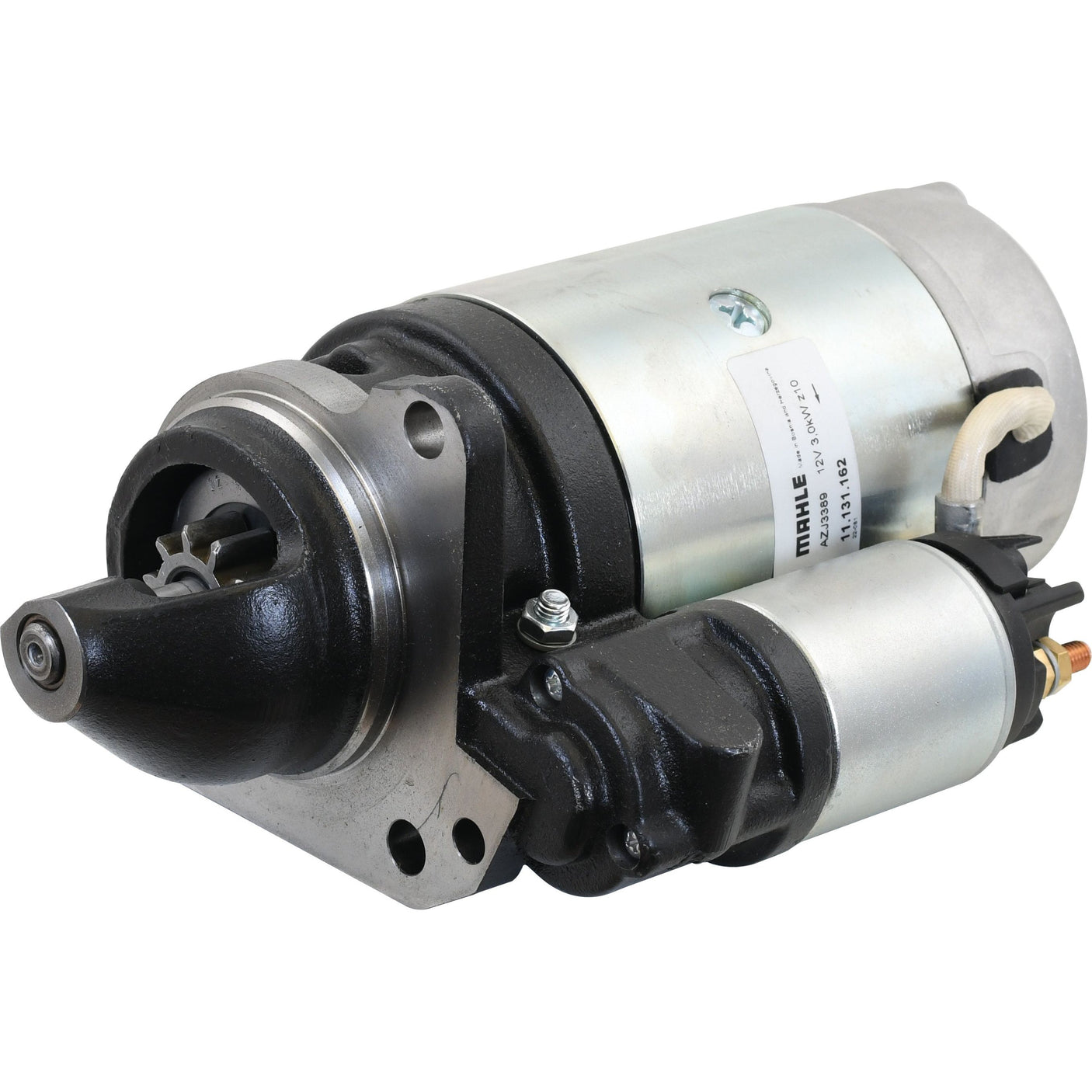 Image of a 12V Mahle starter motor (Sparex Part No. S.36194) on a white background. The Starter Motor - 12V, 3Kw (Mahle) casing is mostly silver with some black components and a small label attached.