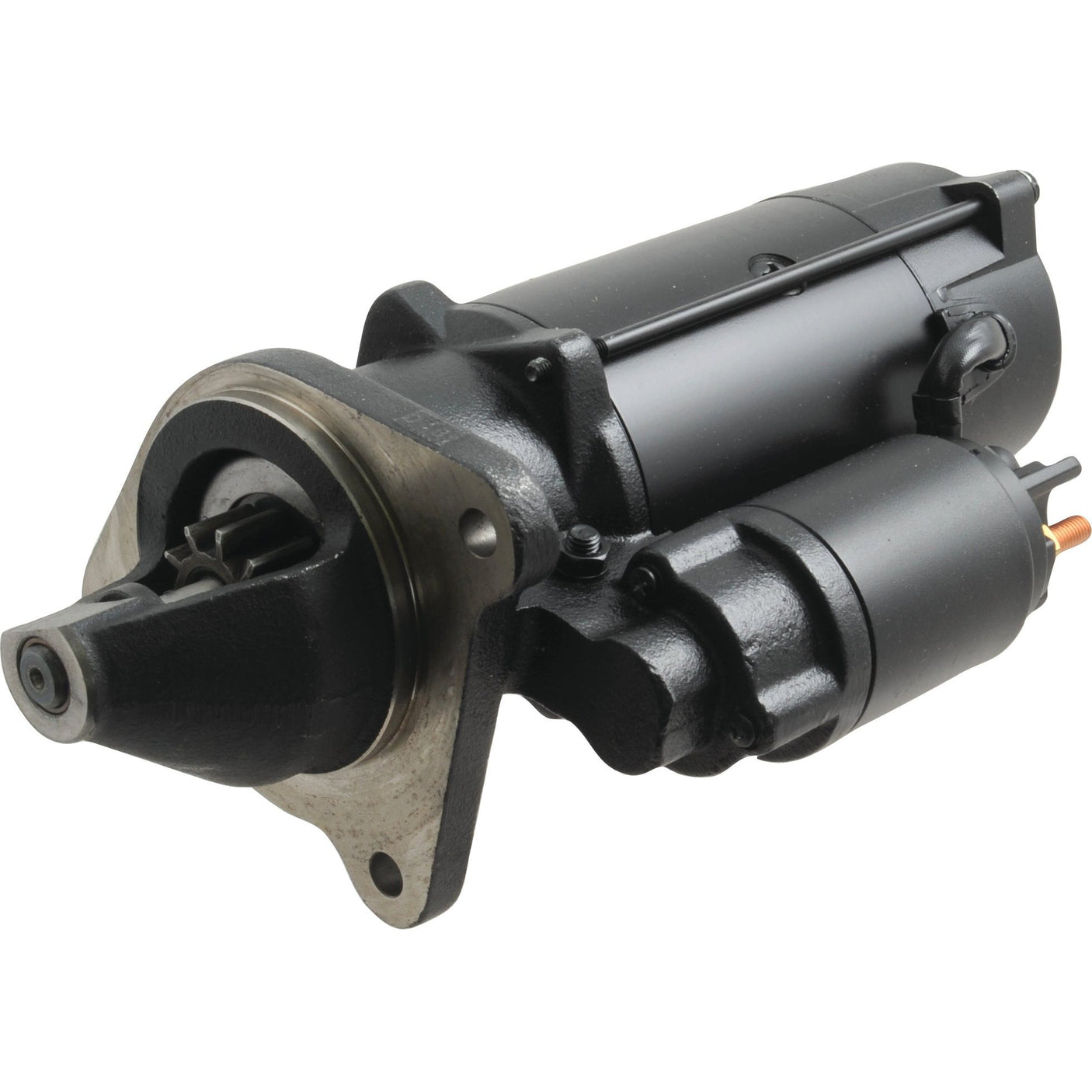 A black Sparex Starter Motor - 12V, 3Kw, Gear Reduced (Mahle) with metal components and mounting points, available as Sparex Part No.S.36197.