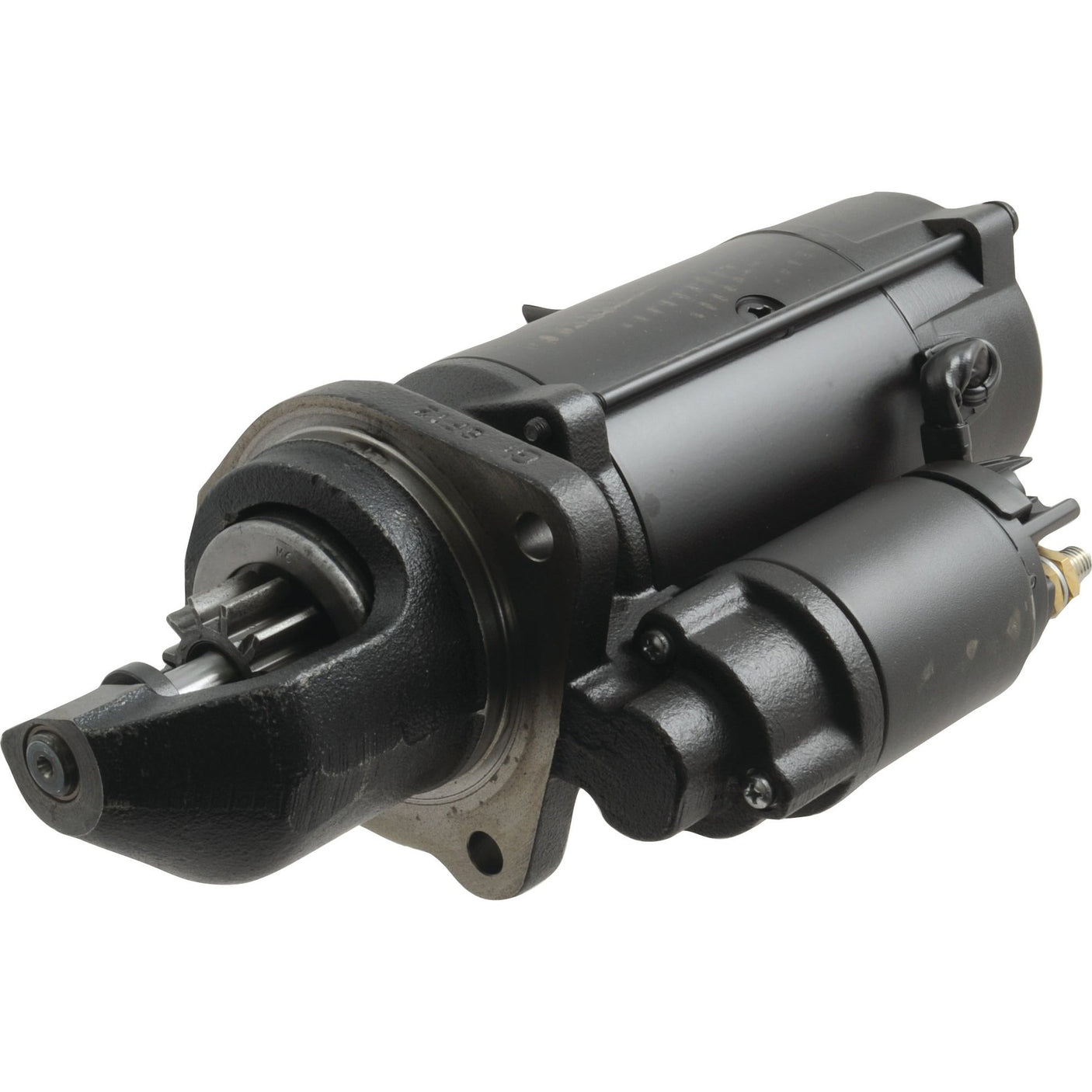 Image of a Sparex Starter Motor - 12V, 4.2Kw, Gear Reduced (Mahle) | Sparex Part No. S.36208. The device features a cylindrical body with connection points and mechanical protrusions designed for engine ignition, incorporating gear reduction technology for enhanced performance.