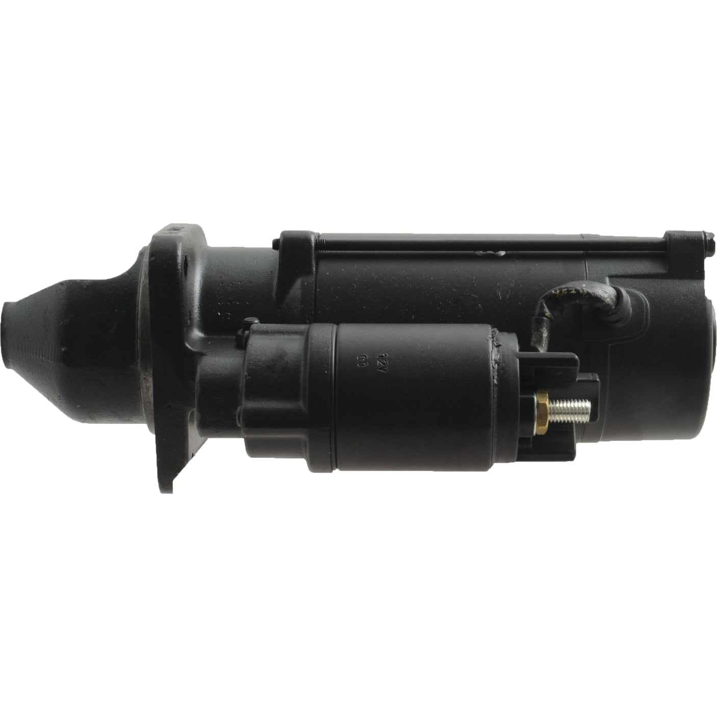 The image showcases the Sparex Starter Motor - 12V, 4.2Kw, Gear Reducted (Mahle) | Sparex Part No.S.36210 in black, which features cylindrical components and a mounting flange to ensure reliable performance.