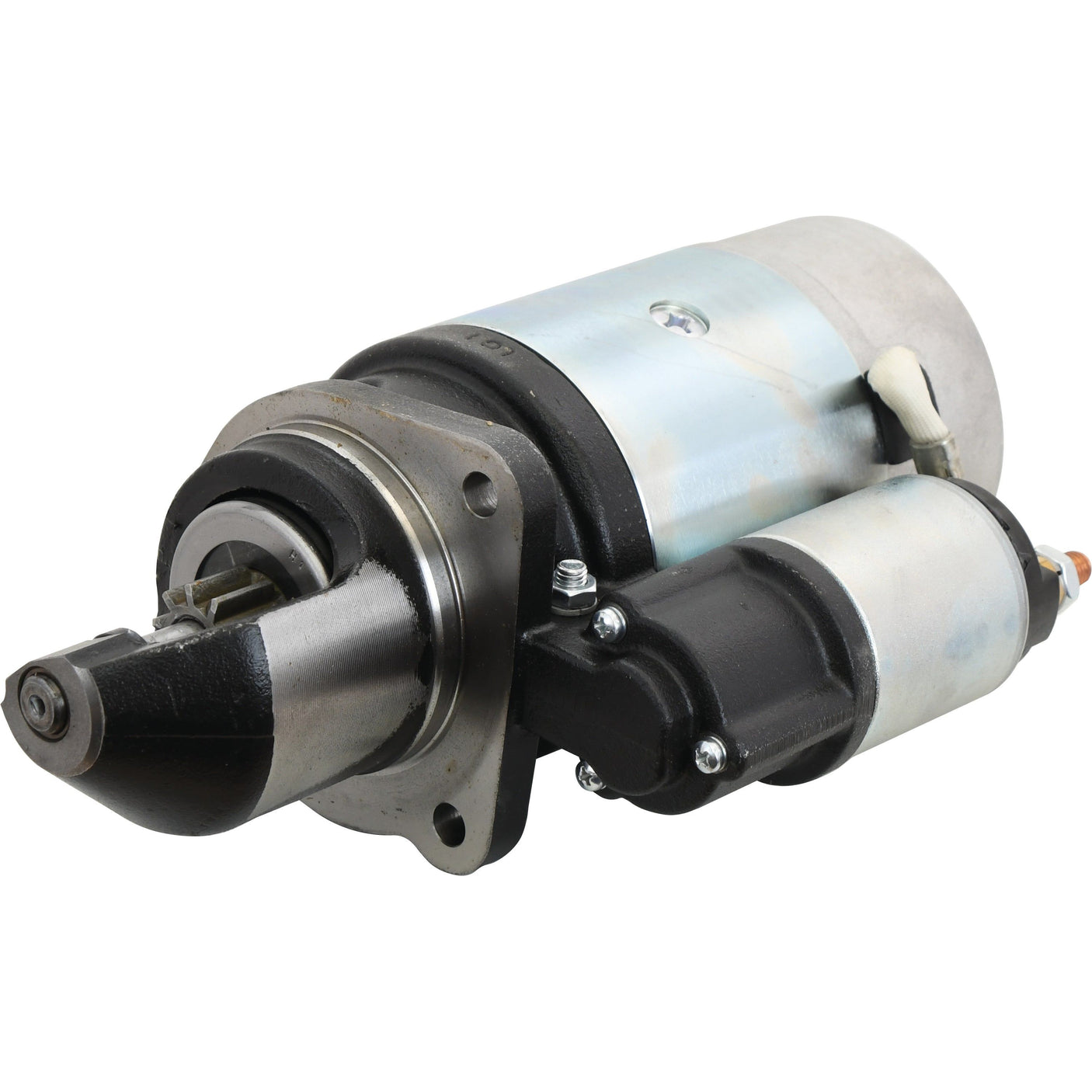 A Sparex Starter Motor - 12V, 2.7Kw (Mahle) | Sparex Part No.S.36219 featuring a cylindrical design, metallic housing, and an attached gear mechanism on one end.