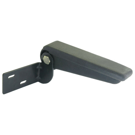 Image of a Sparex Armrest - LH (Sparex Part No. S.36541) metal bracket hinge with a black plastic handle. The hinge features mounting holes on one side and a pivoting arm attached, measuring 287mm in length, making it ideal for LH fitting applications.