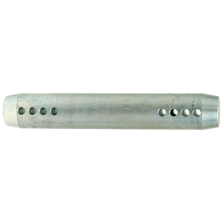 A cylindrical metal piece with multiple evenly spaced holes on one side and a slightly tapered end, known as the Top Link Pin - Unilink 25mm Cat. 2 | Sparex Part No. S.367 by Sparex.