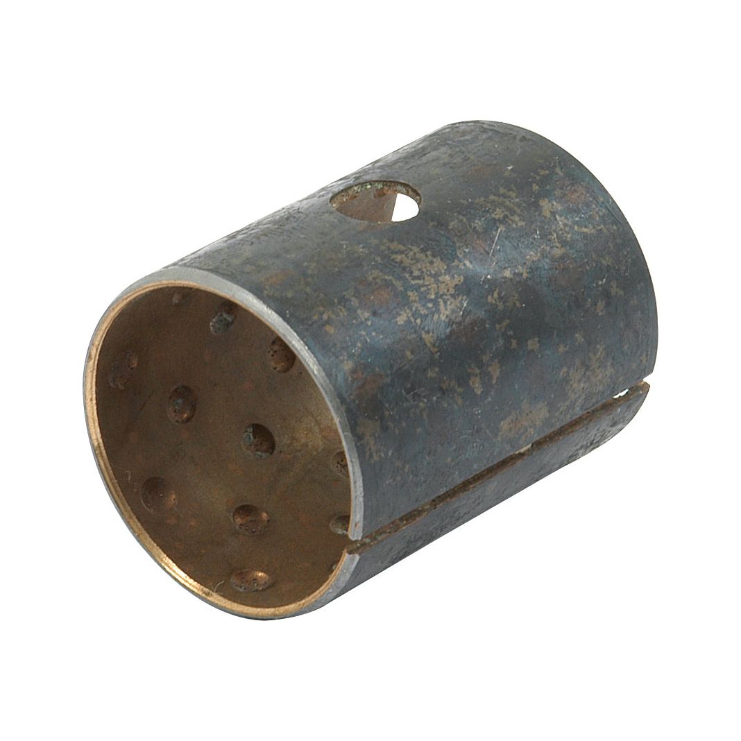 A cylindrical metal object known as the Spindle Bush (Sparex Part No. S.3705) from the Sparex brand, featuring a hole on the side, a slotted edge, and multiple small holes on one end, reminiscent of components used in classic Massey Ferguson machinery.