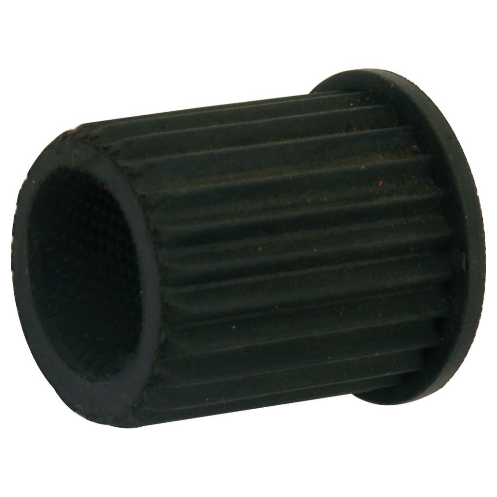 The Spindle Bush from Sparex (Part No. S.3706) is a black cylindrical plastic component with vertical ridges, specifically designed for compatibility with Massey Ferguson tractors.