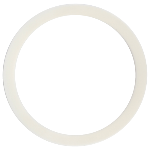 A white, circular ring set against a plain backdrop, echoing the precision characteristic of AGCO's Massey Ferguson - Gasket - 3712074M1 from the Massey Ferguson 3000 Series tractor parts.