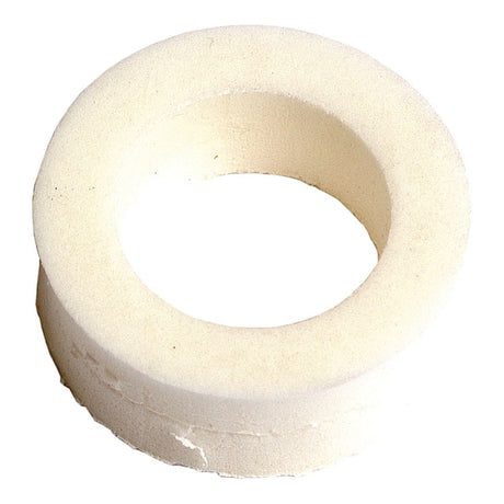 Viewed from above, the Dust Seal | Sparex Part No. S.3730, a white foam ring with a hollow center, resembles a dust seal.