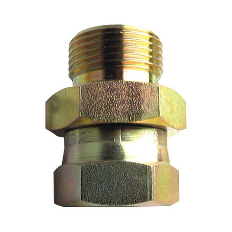 Image of a metal pipe coupling with threaded ends, such as the Sparex Hydraulic Adaptor 1/2" BSP Male to 3/8" BSP Female (Part No. S.3732), used for joining two sections of pipe.