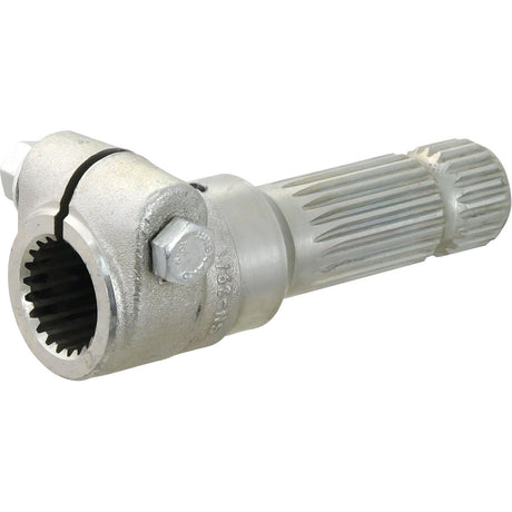 A Sparex PTO Adaptor - Female spline 1 3/8'' - 21 x Male spline 1 3/8'' - 21 with Clamp Bolt (S.3744) is a Standard Duty metal universal joint shaft with splined ends, clamping nut, and PTO Adapter, suitable for applications up to 70HP.