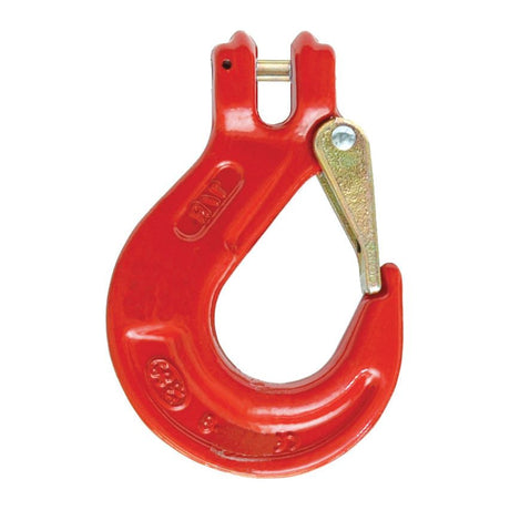 The Sparex Loading Hook, part number S.37567, is a red steel grab hook with a latch, featuring a 10mm diameter and a safe working load of 3200kg, ideal for securing and lifting heavy loads.