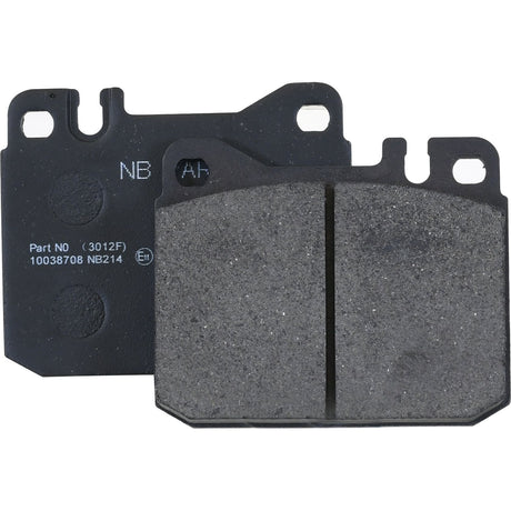 A pair of black, rectangular brake pads from Sparex's Brake Pad Set (Sparex Part No. S.37611), with one pad facing up to display the textured friction material and the other showing the back, labeled with part numbers and other markings. This set is compatible with Claas and Deutz-Fahr machinery.