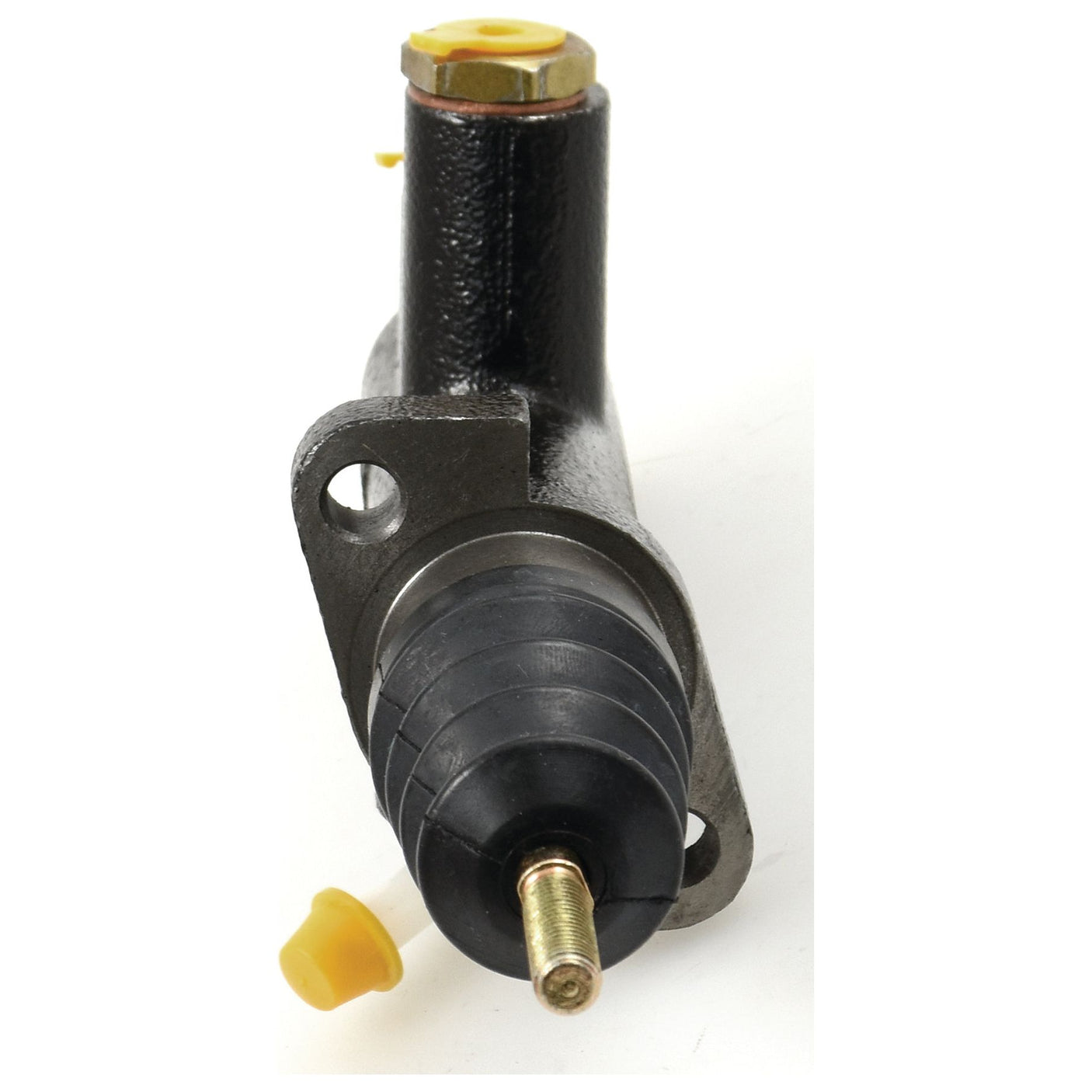 Close-up of the Brake Master Cylinder | Sparex Part No. S.37642, featuring a black rubber boot, a yellow cap, and compatible with Fendt. It includes a DOT4 seal/repair kit and is set against a white background.