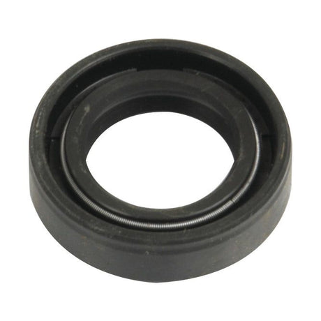 A black rubber oil seal with a metal spring inside, used for preventing leakage and ensuring proper fluid containment in mechanical systems such as David Brown Tractor or Plessey Pumps.