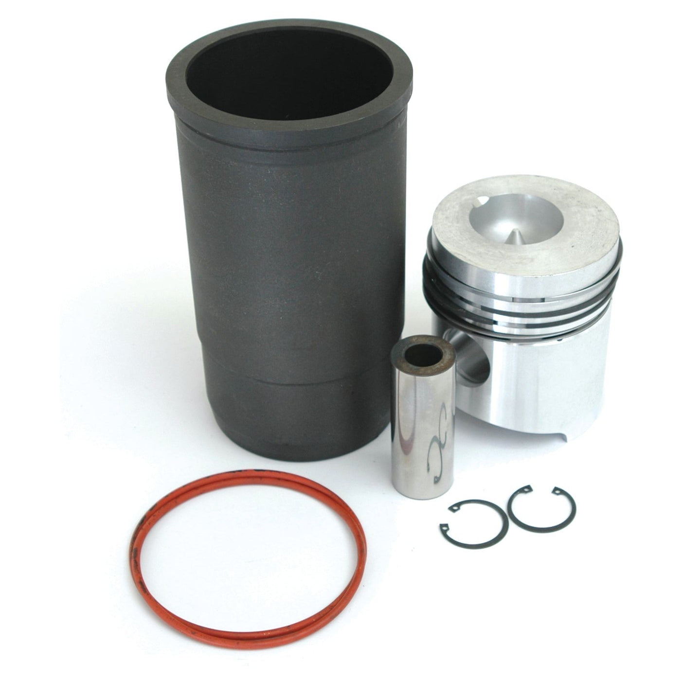 A Sparex Piston Ring and Liner Kit (Sparex Part No.S.37710) featuring a piston, 95 mm bore cylinder sleeve, wrist pin, piston rings, and retaining clips is displayed on a white background.