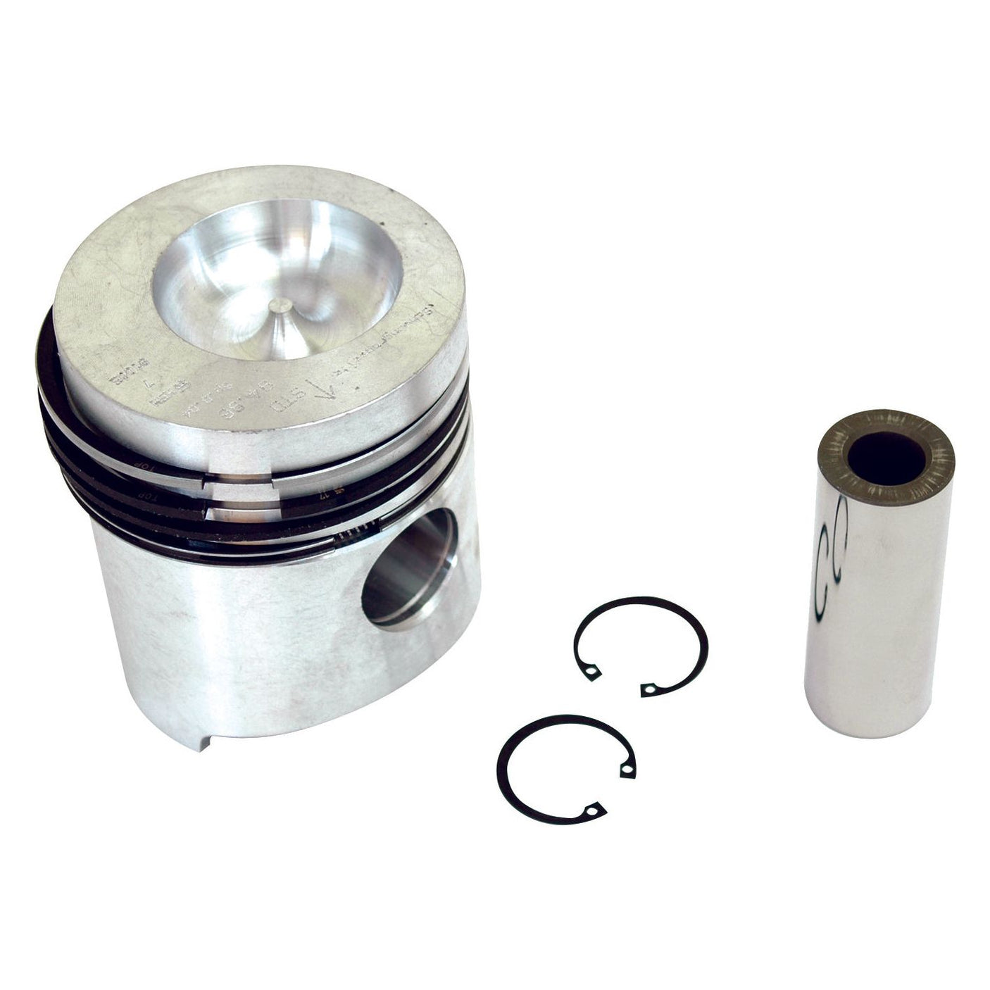 The Sparex Piston & Ring Set (Part No. S.37724), featuring a metallic piston with black rings, a cylindrical part, and two small circlips, is showcased on a white background with a 32mm pin for detailed assembly.