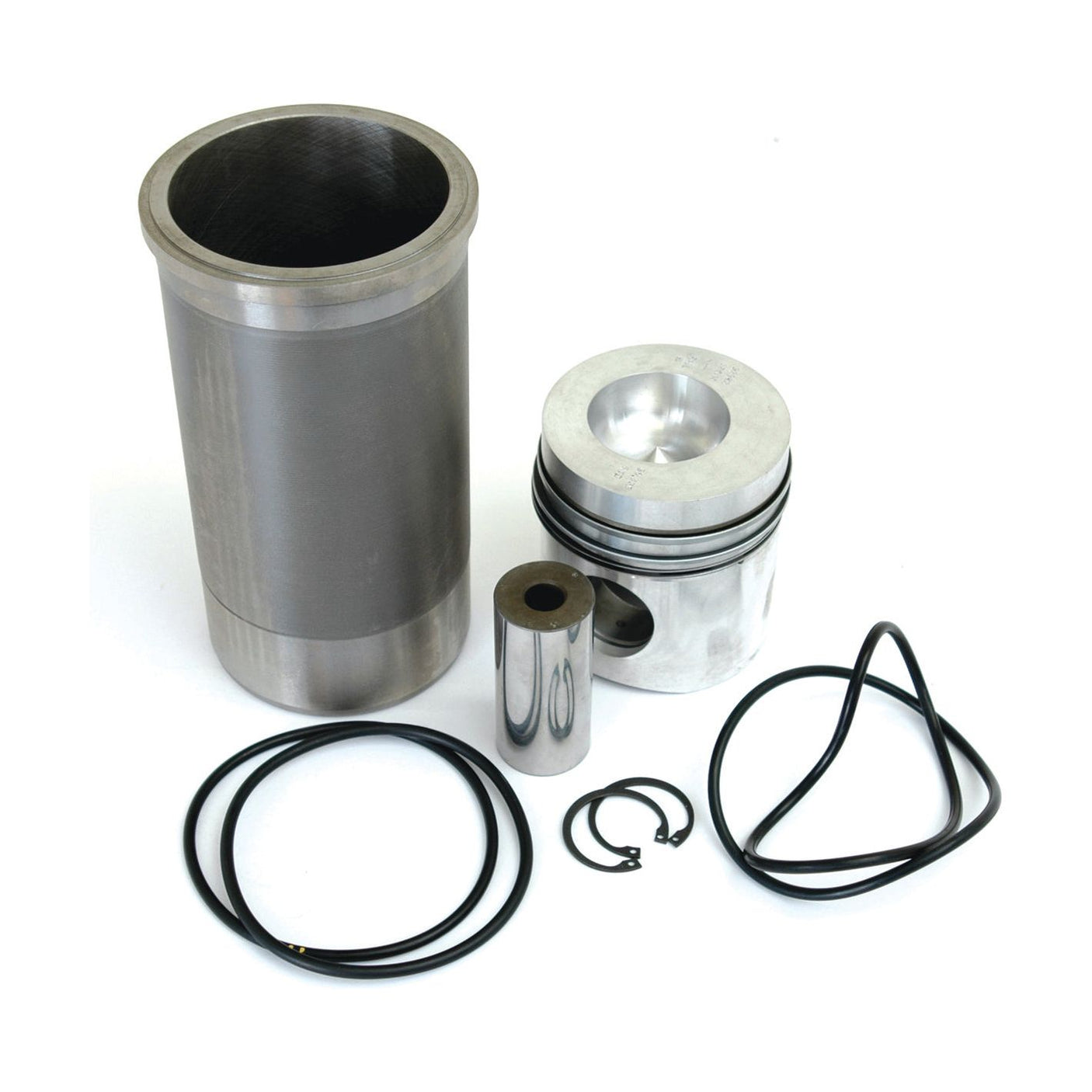 The Piston Ring and Liner Kit (Sparex Part No. S.37844) from Sparex includes engine components such as a cylinder liner, piston, piston pin, chrome plated rings, and sealing rings.