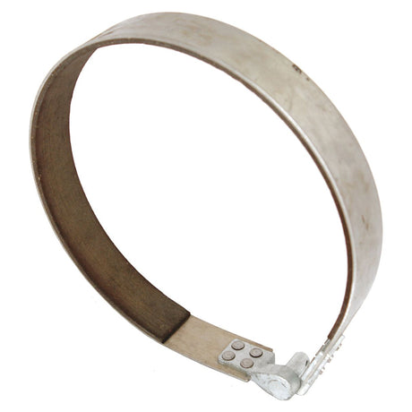 The Brake Band, OD 245mm. - S.38240 by Sparex is a metallic adjustable hose clamp featuring a screw mechanism for tightening, shown in an open position, ideal for securing components with an outer diameter of 245 mm.