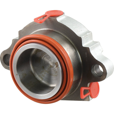 Close-up of the Sparex Brake Slave Cylinder (RH), featuring a cylindrical metal bearing with orange seals and mounting holes on both sides. The outer casing, highlighted with a red protective cap, is Renault compatible.