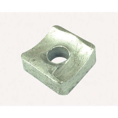 A Haytine holder by Sparex, designed to replace Claas part number 9025730 (S.38302), is a square metal piece with a circular hole in the center, featuring slightly rounded edges, a smooth, shiny surface, and notable thickness.