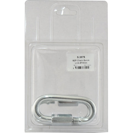 A packaged BZP Chain Quick Link Ø10mm on a white background. The metal link is secured inside transparent plastic and labeled "S.3875" by Sparex.