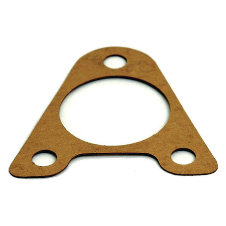 The Sparex Exhaust Manifold Gasket (Sparex Part No. S.38986) is a triangular, light brown gasket made of Ferolite, featuring a large central hole and three smaller holes evenly spaced around the perimeter, designed specifically for use in Case IH machinery.