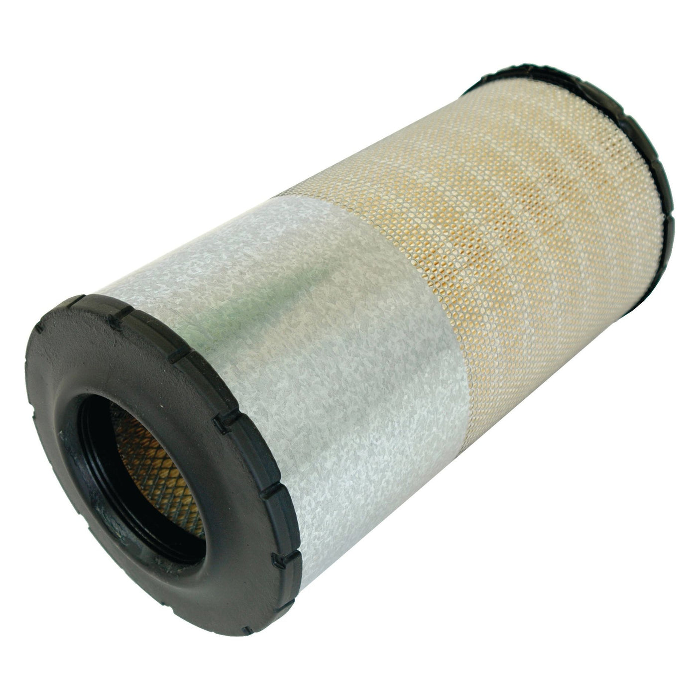 This Sparex cylindrical air filter (Air Filter - Outer - AF25492 | Sparex Part No. S.39288) features a metal and mesh exterior with plastic end caps, designed to meet Case IH standards for superior filtration.