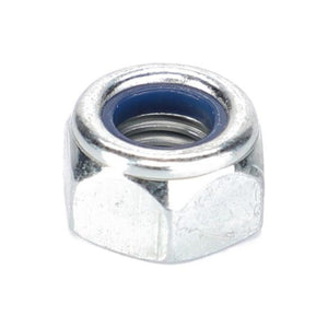 An AGCO hex nylon insert locknut (product code: 394367X1) with a blue nylon insert, designed to secure bolts on various Massey Ferguson models.