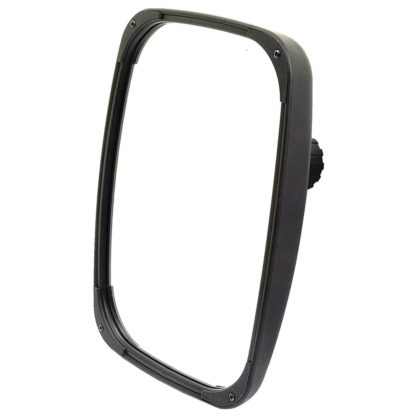 The Sparex Mirror Head - Rectangular, Convex, 330 x 240mm, RH & LH (S.39705) is a rectangular black plastic frame with rounded edges and a textured knob on one side, ideal for housing a convex mirror.