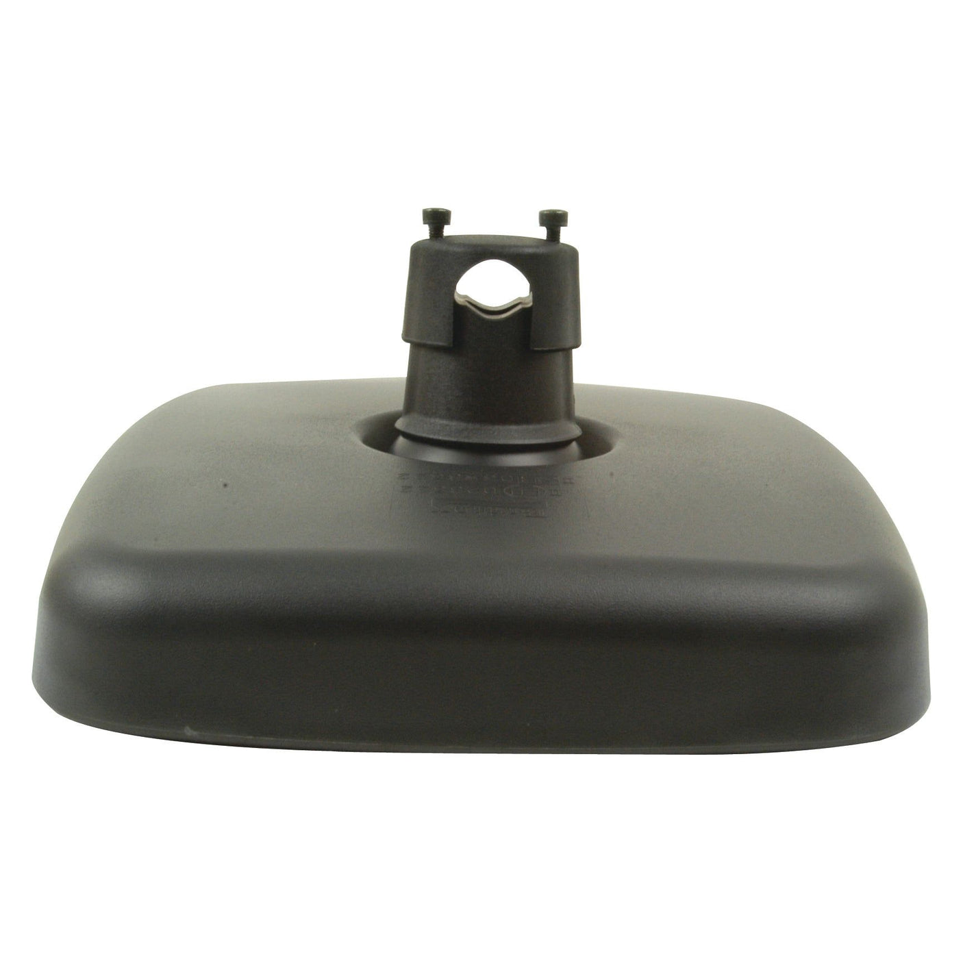 A rectangular-profile black office chair base featuring a cylindrical mount for attaching the seat, viewed from the side, offers universal fitting similar to that of the Sparex Mirror Head - Rectangular, 320 x 230mm (S.39756).