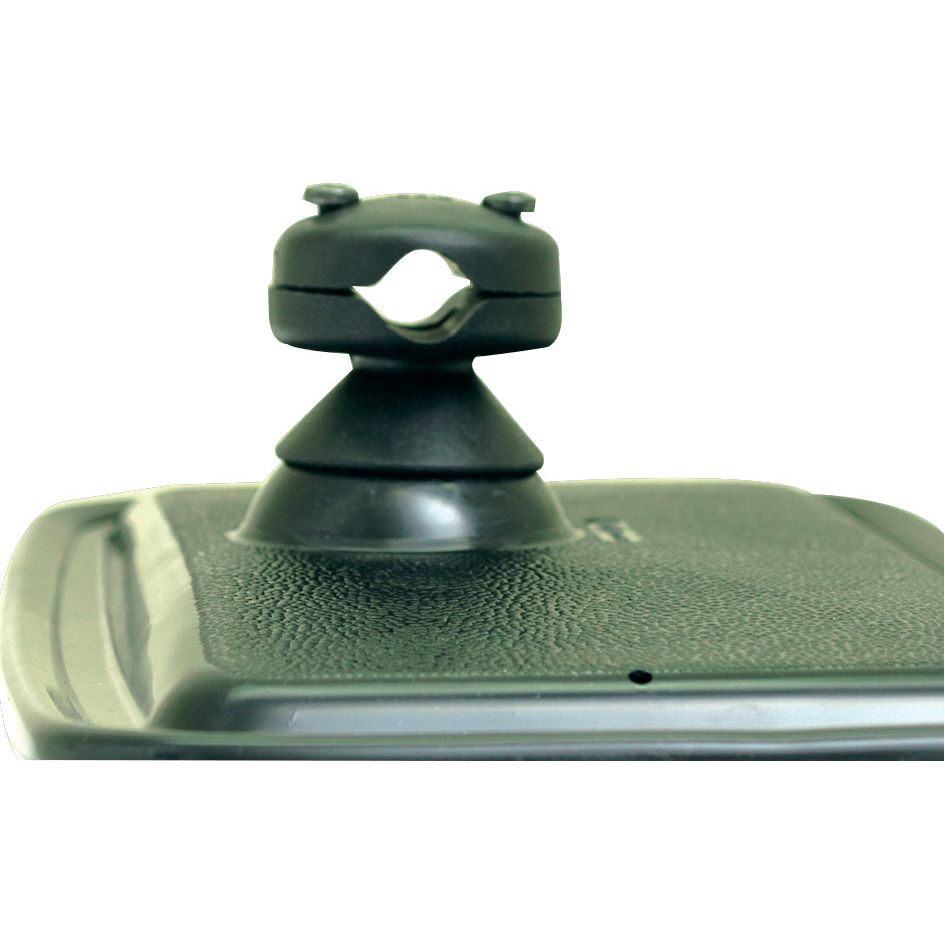 A black, clamp-like mount attached to a textured rectangular base with a convex shape, identified as the Mirror Head - Rectangular, Convex, 318 x 186mm, Universal Fitting by Sparex (S.39757).