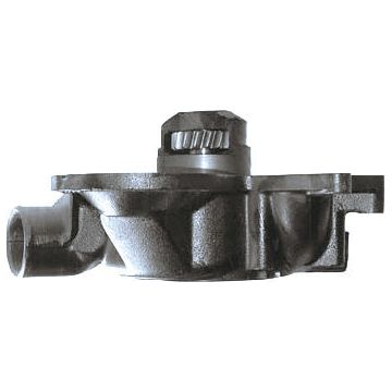 The Water Pump Assembly (Supplied with drive gear) - S.39874 from Sparex is a Gear Driven metal car water pump with a cylindrical shape, featuring a visible toothed gear on top and a robust impeller for optimal performance.