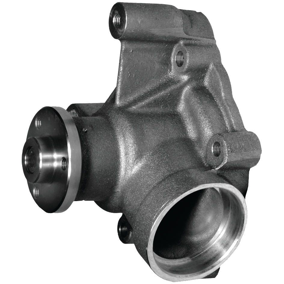 The Water Pump Assembly (Sparex Part No. S.39894) by Sparex is a robust metal automotive part, characterized by its cylindrical and flanged design with multiple mounting points and a smooth internal surface, making it ideal for Fendt machinery.