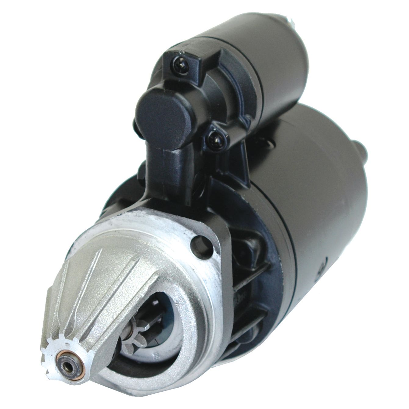 Image of a black and silver Sparex Starter Motor - 12V, 1.8Kw (Mahle), showcasing its various components including a metal gear and cylindrical housing, designed to operate efficiently at 12V, with the product being identified by Sparex Part No.S.39900.