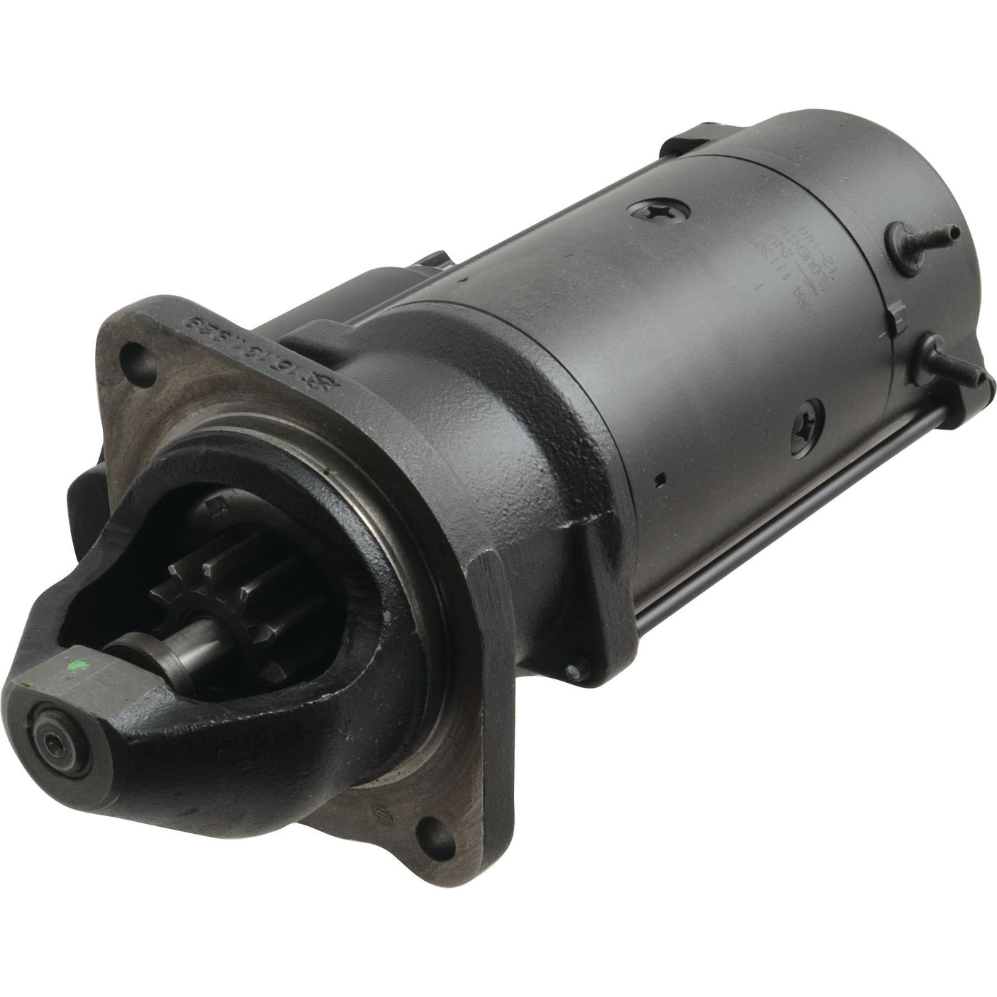 Here's a rewritten version of the sentence using the provided product data:

"A black Starter Motor - 24V, 4Kw, Gear Reducted (Mahle) with visible gears and mounting points, featuring a robust gear reduced system from Sparex.