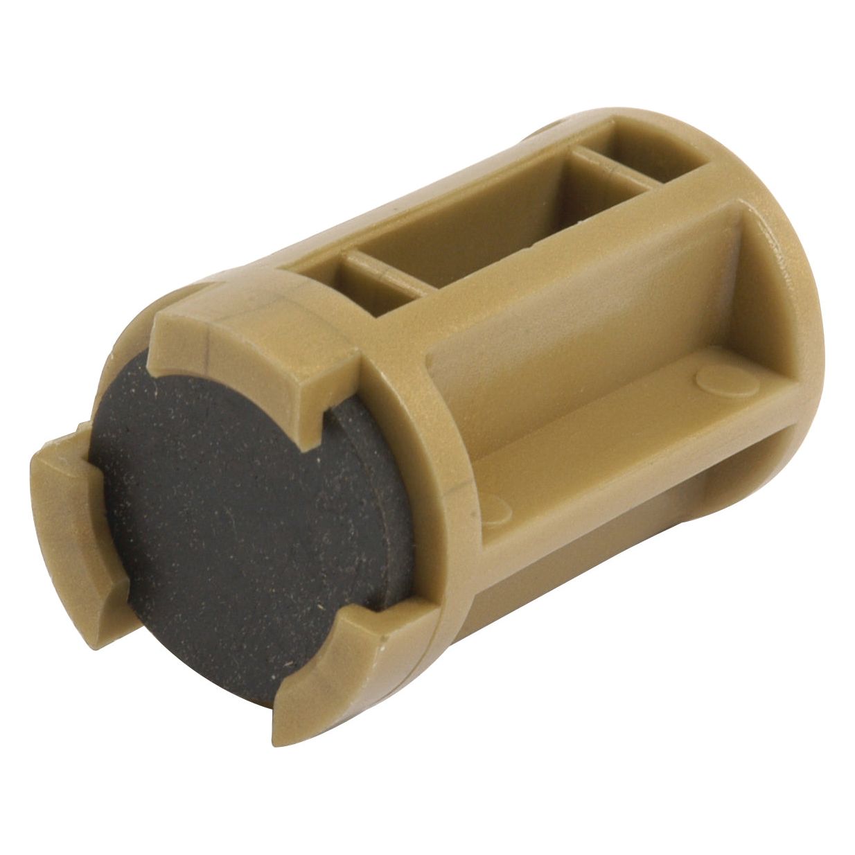 The 3/4'' Ball Valve Piston Rubber by Sparex (Part No. S.14646) is a cylindrical, brown item with a black circular surface on one end and open sections along the sides.
