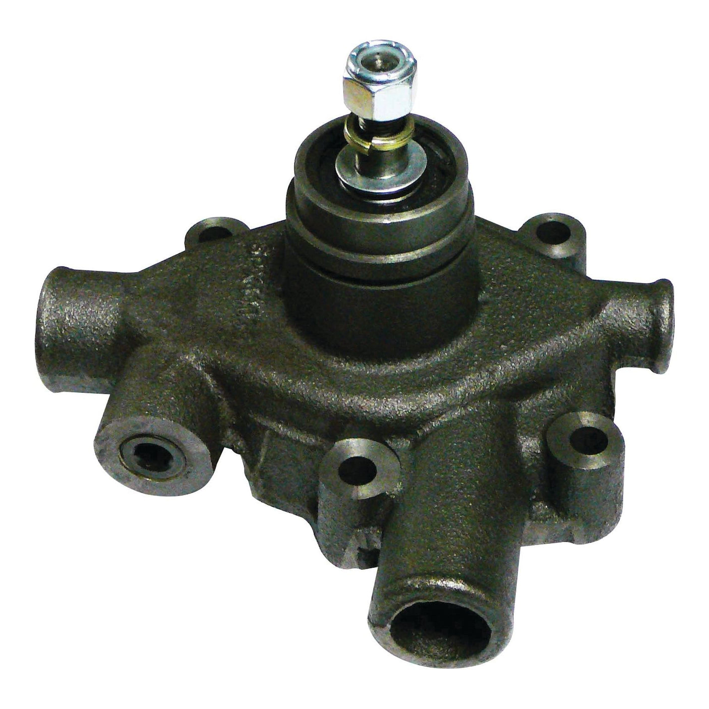 Image of the Sparex Water Pump Assembly (Sparex Part No. S.40036), an industrial metal component featuring cylindrical and conical parts, with several bolts and ports for attachments.