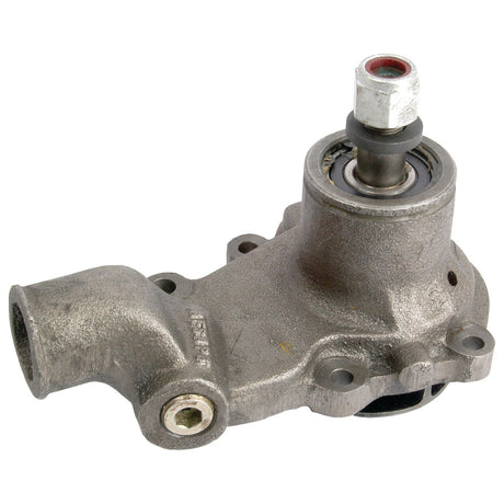 The Water Pump Assembly by Sparex (Part No. S.40037) is a metal automotive component with a cylindrical opening and a threaded bolt on top. This part, suitable for inclusion in the Perkins Build List, features a curved base with multiple attachment points.